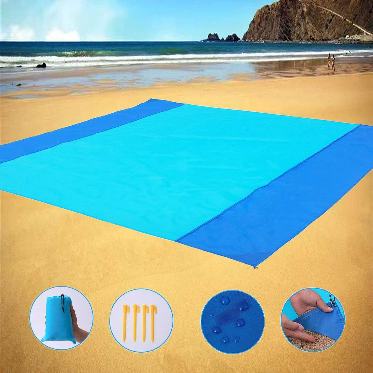 Earthsp Sand Free Beach Blanket, Large/Oversized Outdoor Picnic Mat Waterproof Quick Drying Ripstop Nylon Compact Sandproof Beach Blanket for Camping Hiking Fishing Travel (XL,10'X9')