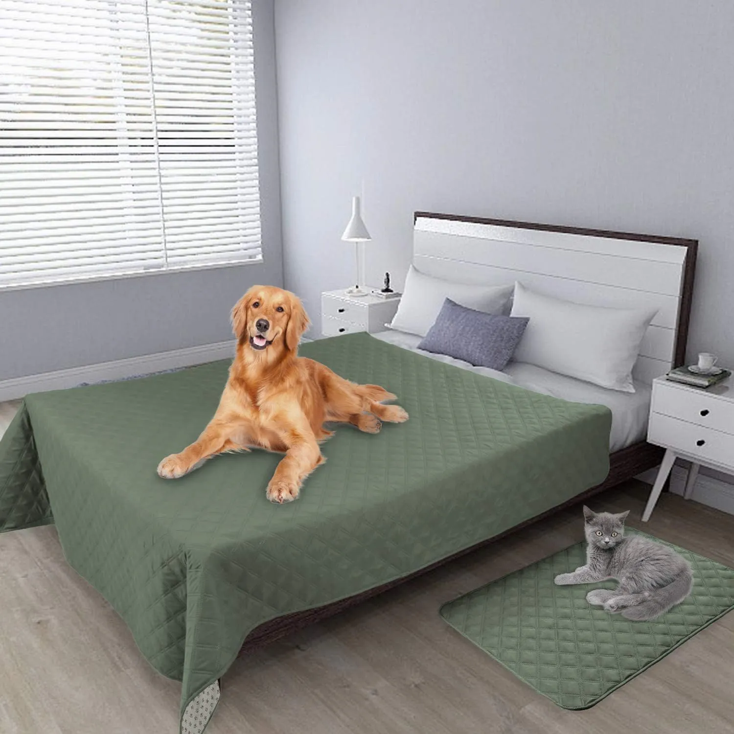 Easy-Going 100% Waterproof Dog Bed Cover, Non-Slip Pet Blanket for Furniture, Washable Couch Cover, Repleasement Sofa Cover (96x82 in,Greyish Green)