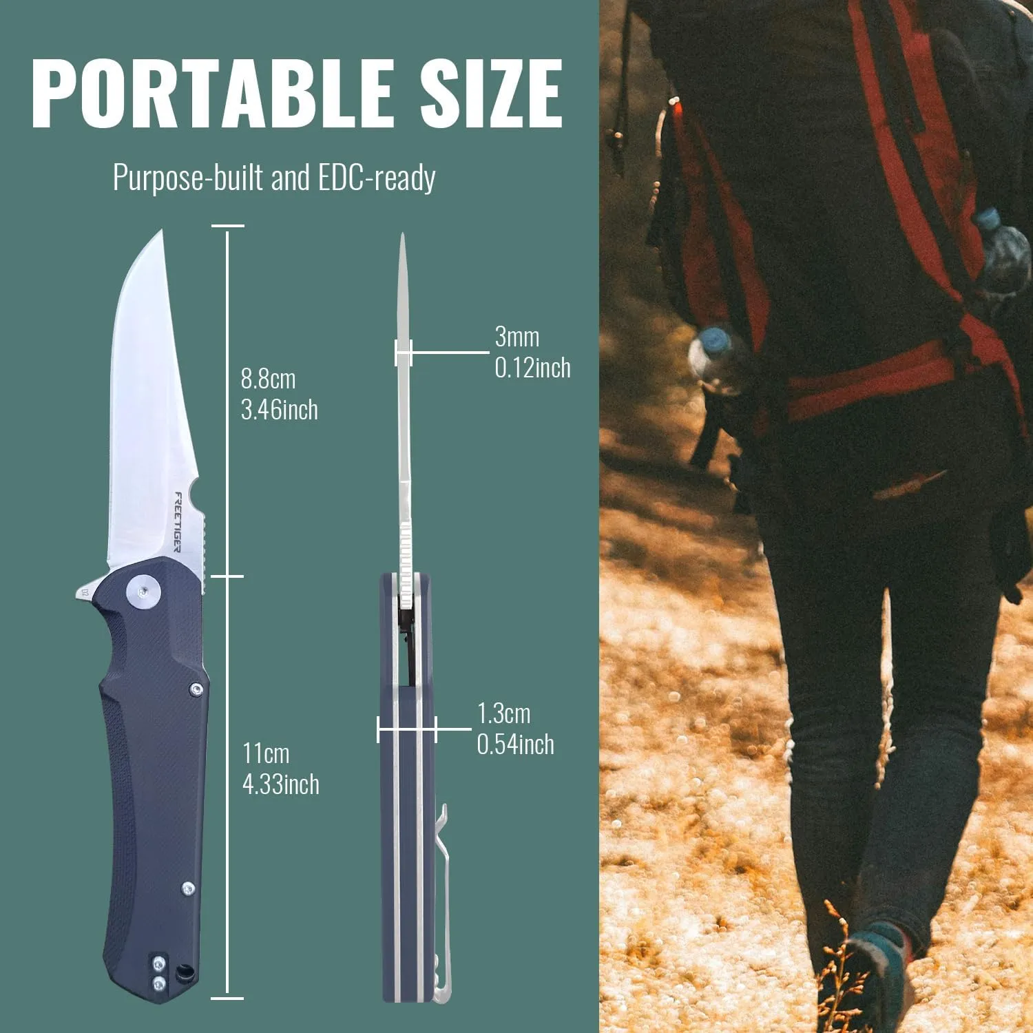 EDC Folding Pocket Knife | Compact 3.46" Sharp Blade, D2 Steel, G10 Handle, Reversible Pocket Clip, Camping Hunting Tactical Flipper Knives for Men Women | FT61 (Black Satin)