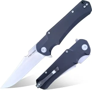 EDC Folding Pocket Knife | Compact 3.46" Sharp Blade, D2 Steel, G10 Handle, Reversible Pocket Clip, Camping Hunting Tactical Flipper Knives for Men Women | FT61 (Black Satin)