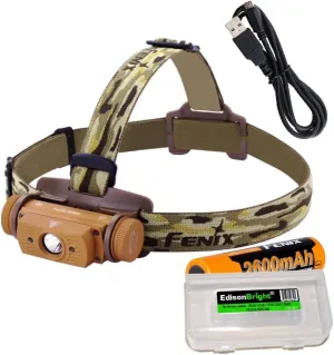 EdisonBright Fenix HL60R 950 Lumen USB Rechargeable CREE LED Headlamp, Battery Battery Carrying case Bundle (Desert Yellow)