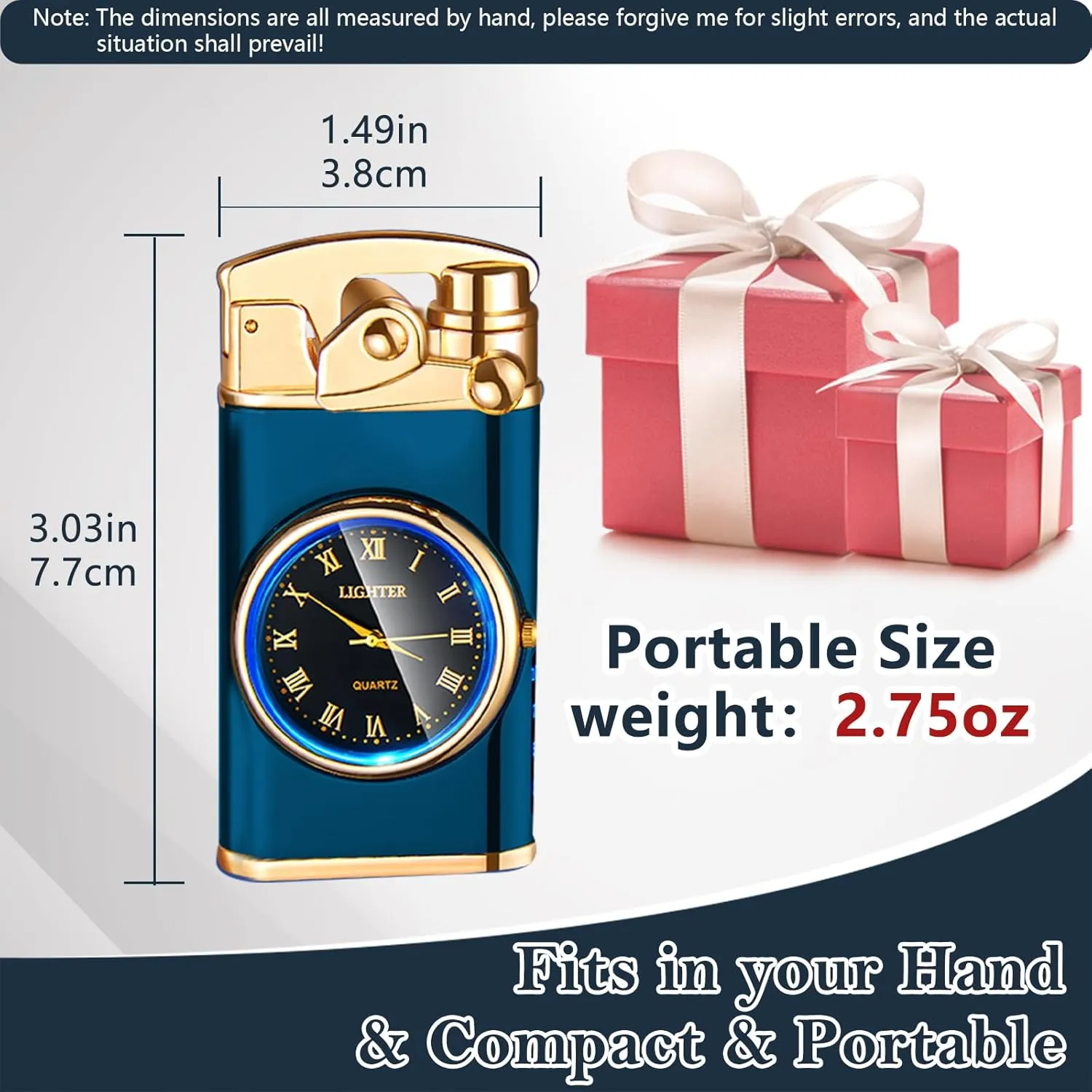 Electric Lighter USB Rechargeable Lighter, Windproof Dual Arc Plasma Lighter Lighter, Flameless Electronic Cool Lighters with LED Battery Indication for Men (Blue Clock)