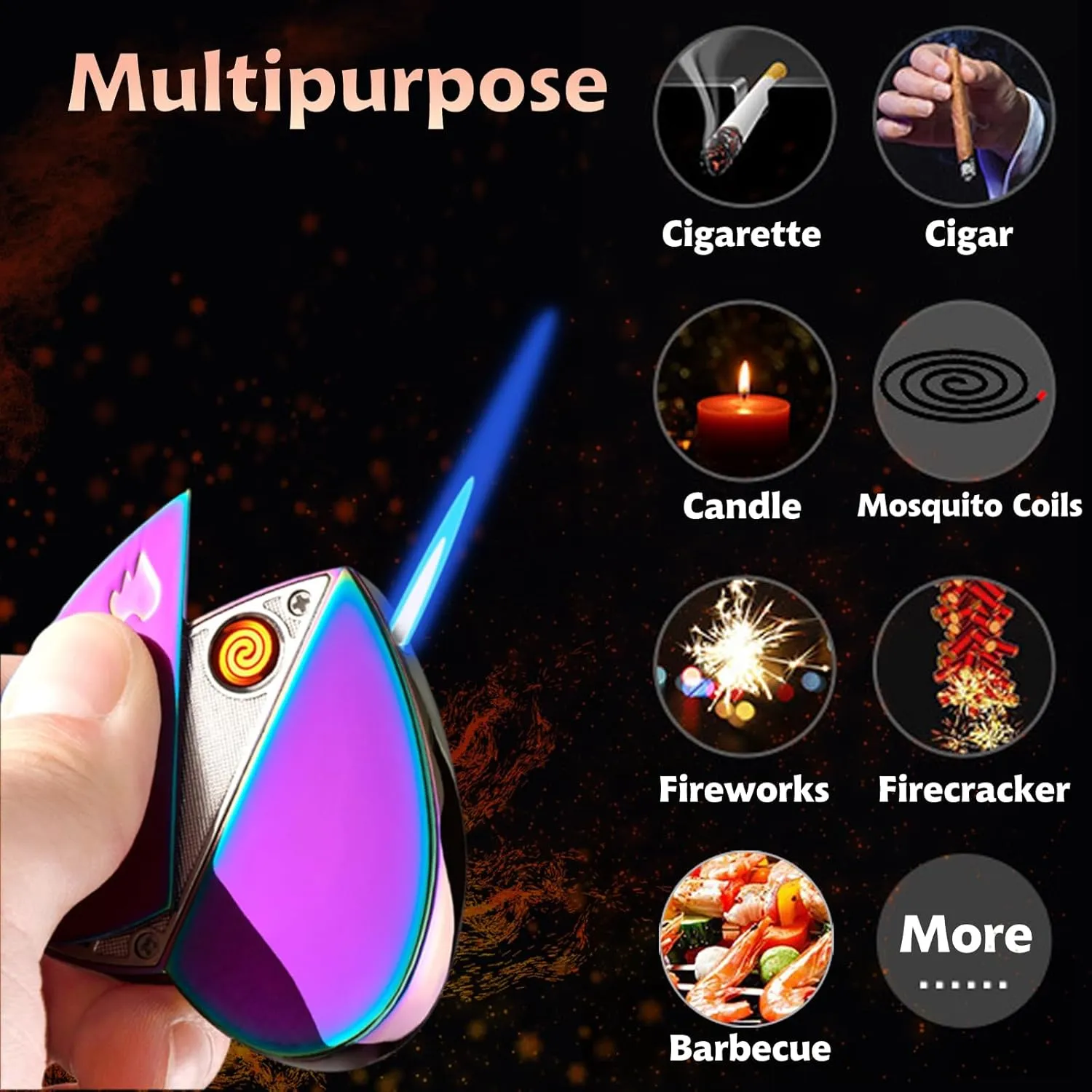 Electronic Jet Flame Torch Lighter - 2 in 1 Refillable Butane, USB Rechargeable, Windproof, Cool Infinity Design - Creative Love Lighter for Women, Lady, Girls - Indoor/Outdoor Use (Red)