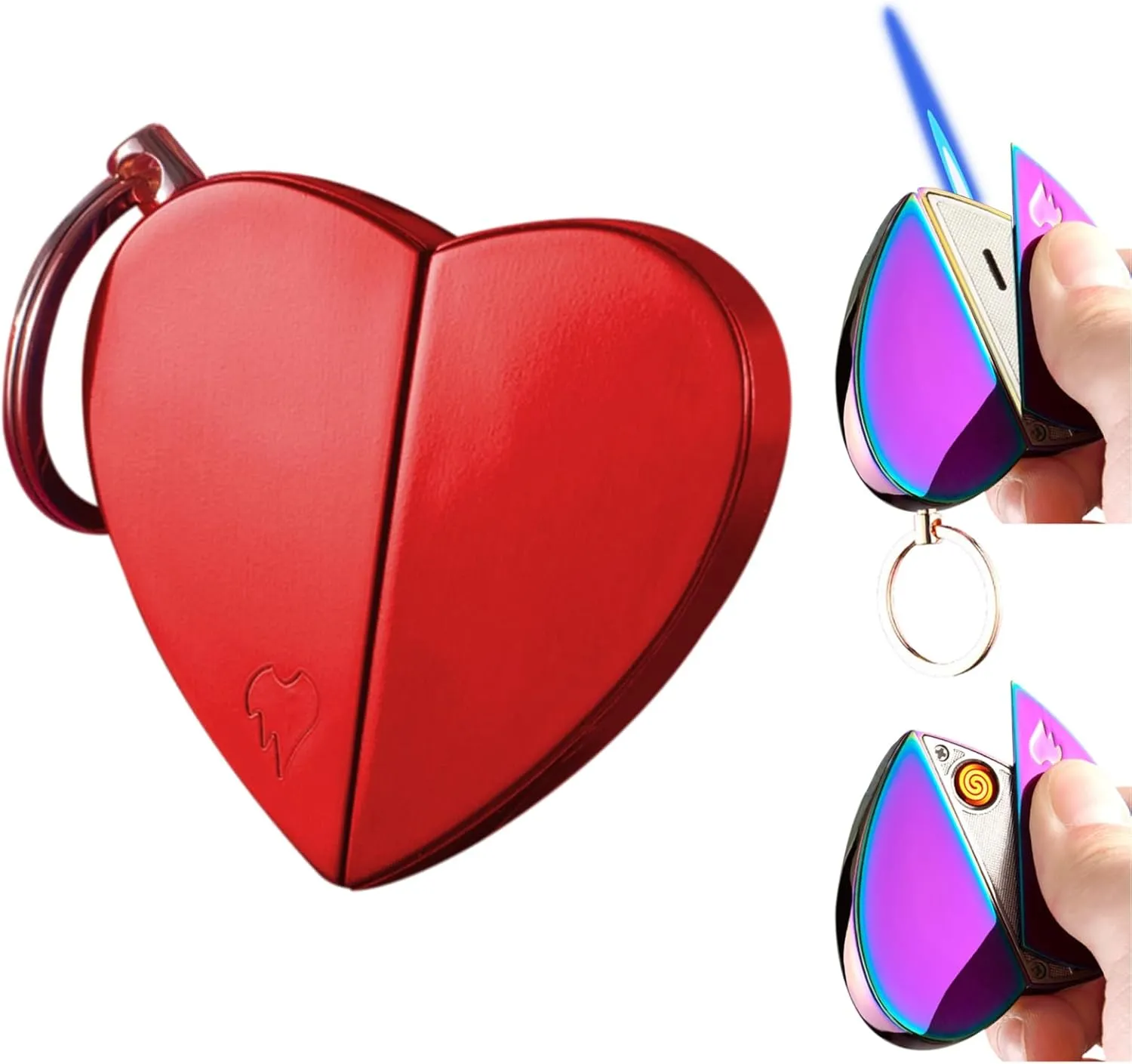 Electronic Jet Flame Torch Lighter - 2 in 1 Refillable Butane, USB Rechargeable, Windproof, Cool Infinity Design - Creative Love Lighter for Women, Lady, Girls - Indoor/Outdoor Use (Red)