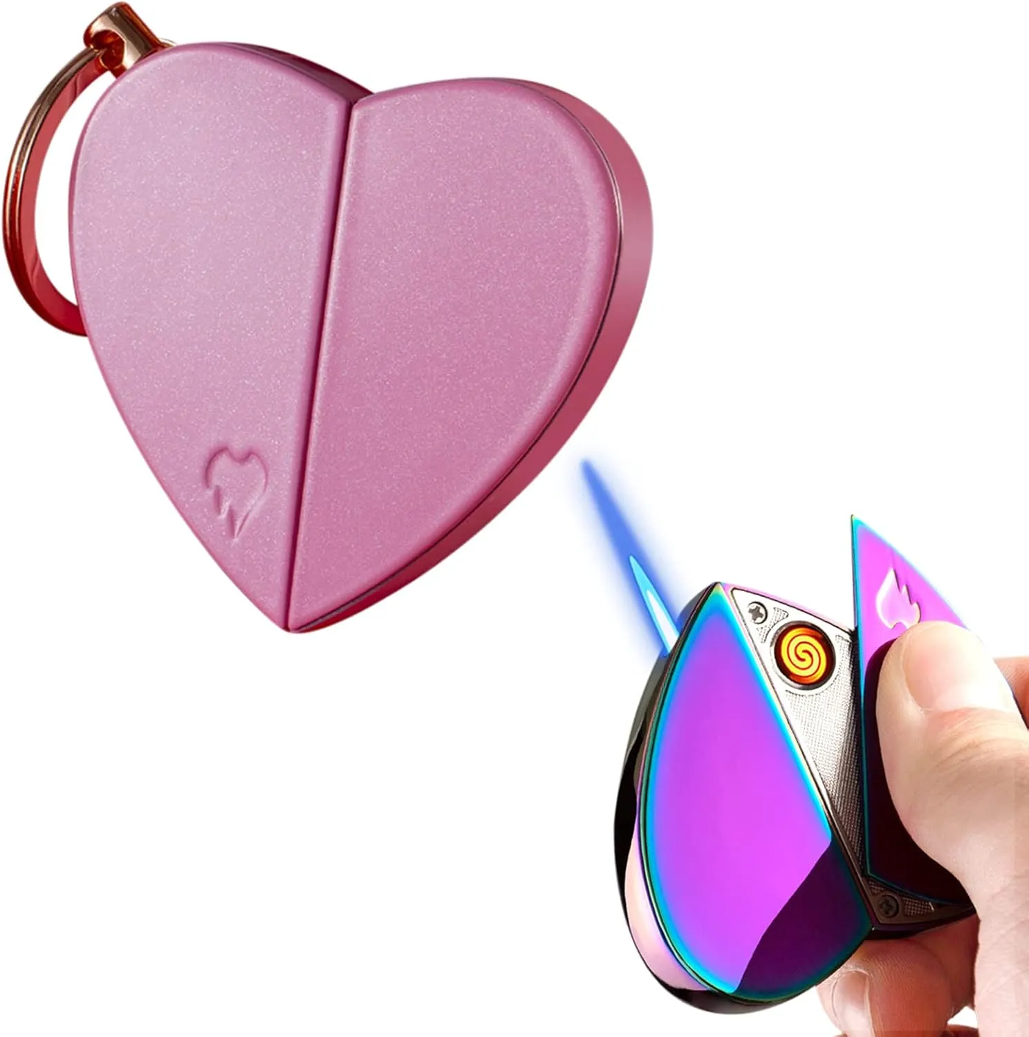 Electronic Lighter, Jet Flame Torch with Electric Lighters Refillable Butane 2 in 1,Jet Windproof Flame Gas USB Rechargeable Infinity, Creative Love-Lighters for Outdoor Indoor(Pink)