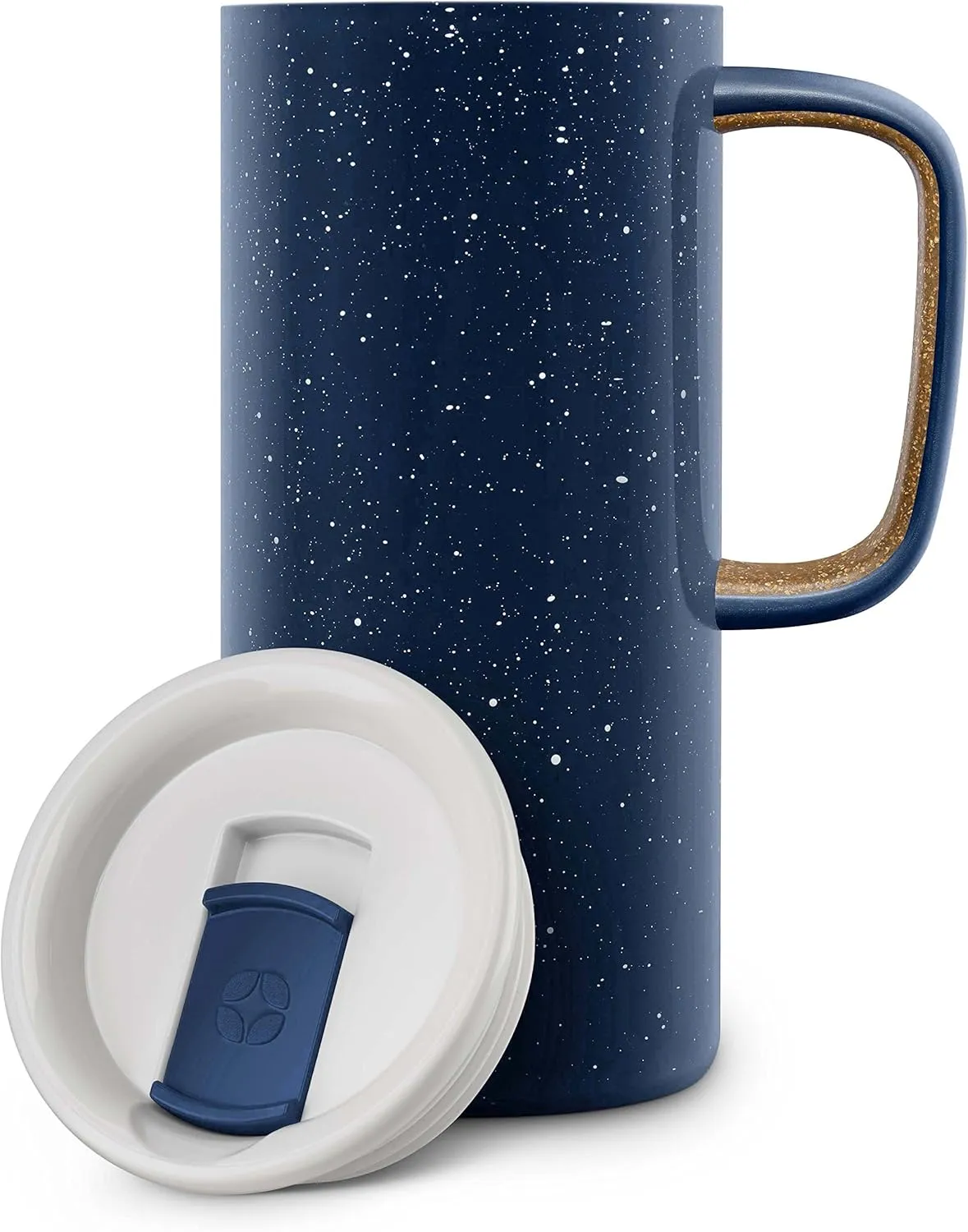 Ello Campy Vacuum Insulated Travel Mug with Leak-Proof Slider Lid and Comfy Carry Handle, Perfect for Coffee or Tea, BPA Free, Xavier Navy, 18oz