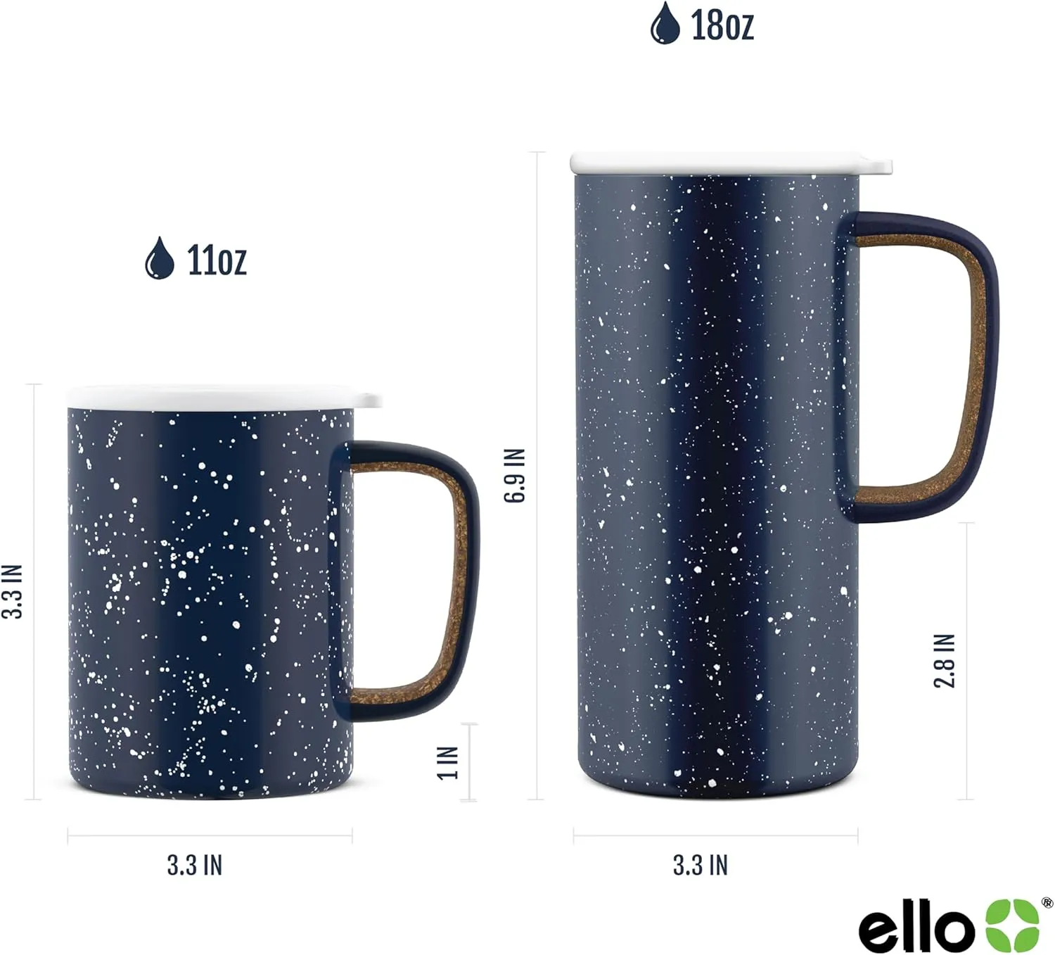 Ello Campy Vacuum Insulated Travel Mug with Leak-Proof Slider Lid and Comfy Carry Handle, Perfect for Coffee or Tea, BPA Free, Xavier Navy, 18oz