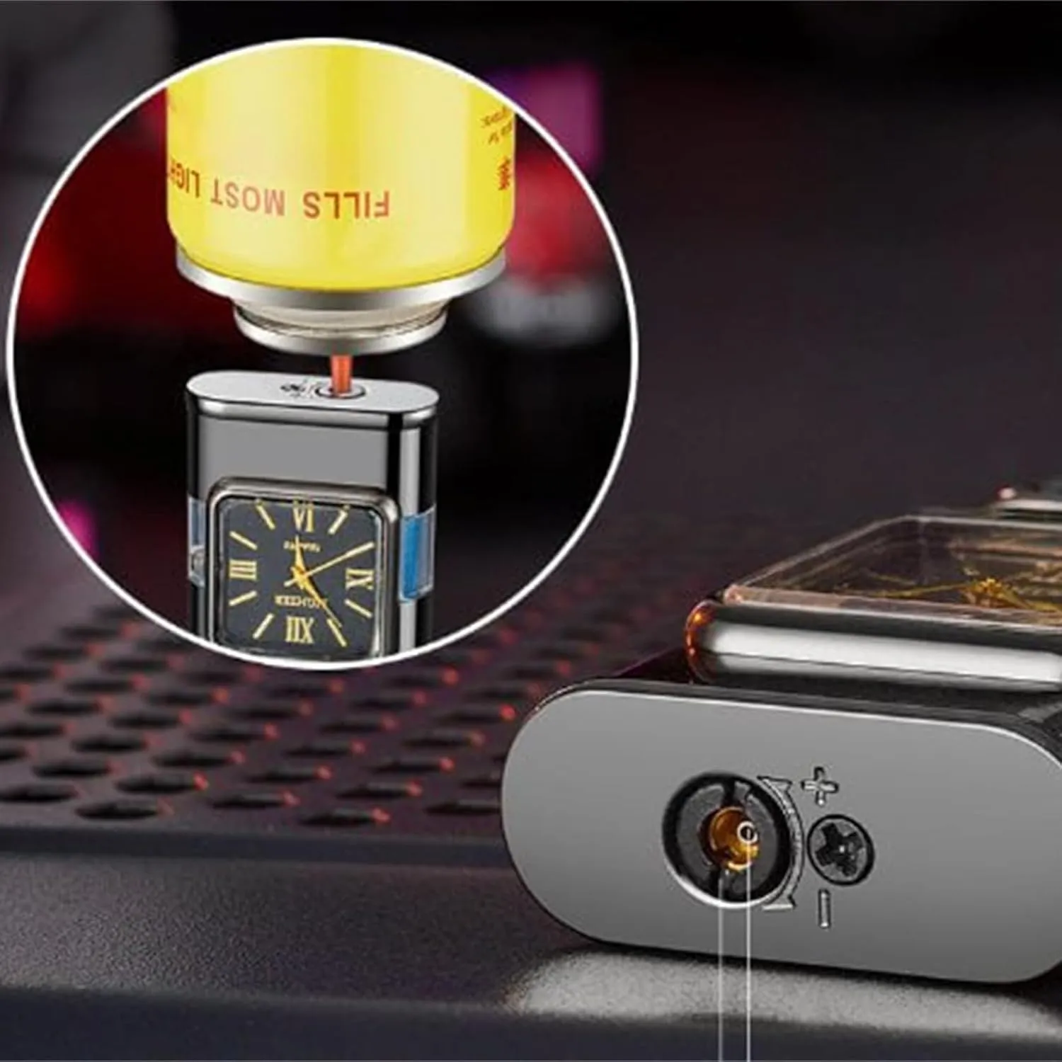 Emboadlie Lighter, Windproof Lighter Vintage Watch Bezel Jet Flame Torch, Adjustable Flame Lighter, Refillable Butane Lighter Gifts for Men Women
