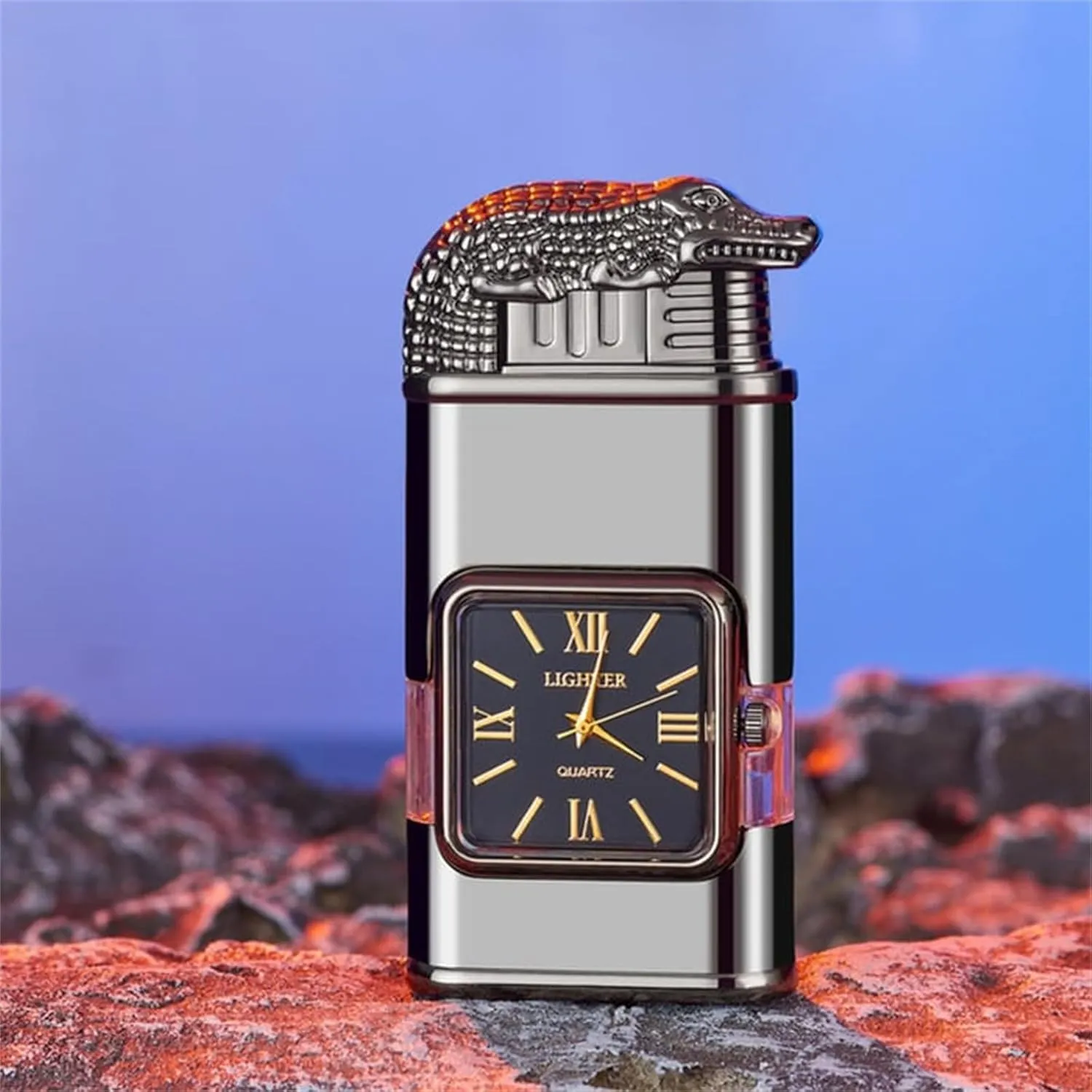 Emboadlie Lighter, Windproof Lighter Vintage Watch Bezel Jet Flame Torch, Adjustable Flame Lighter, Refillable Butane Lighter Gifts for Men Women