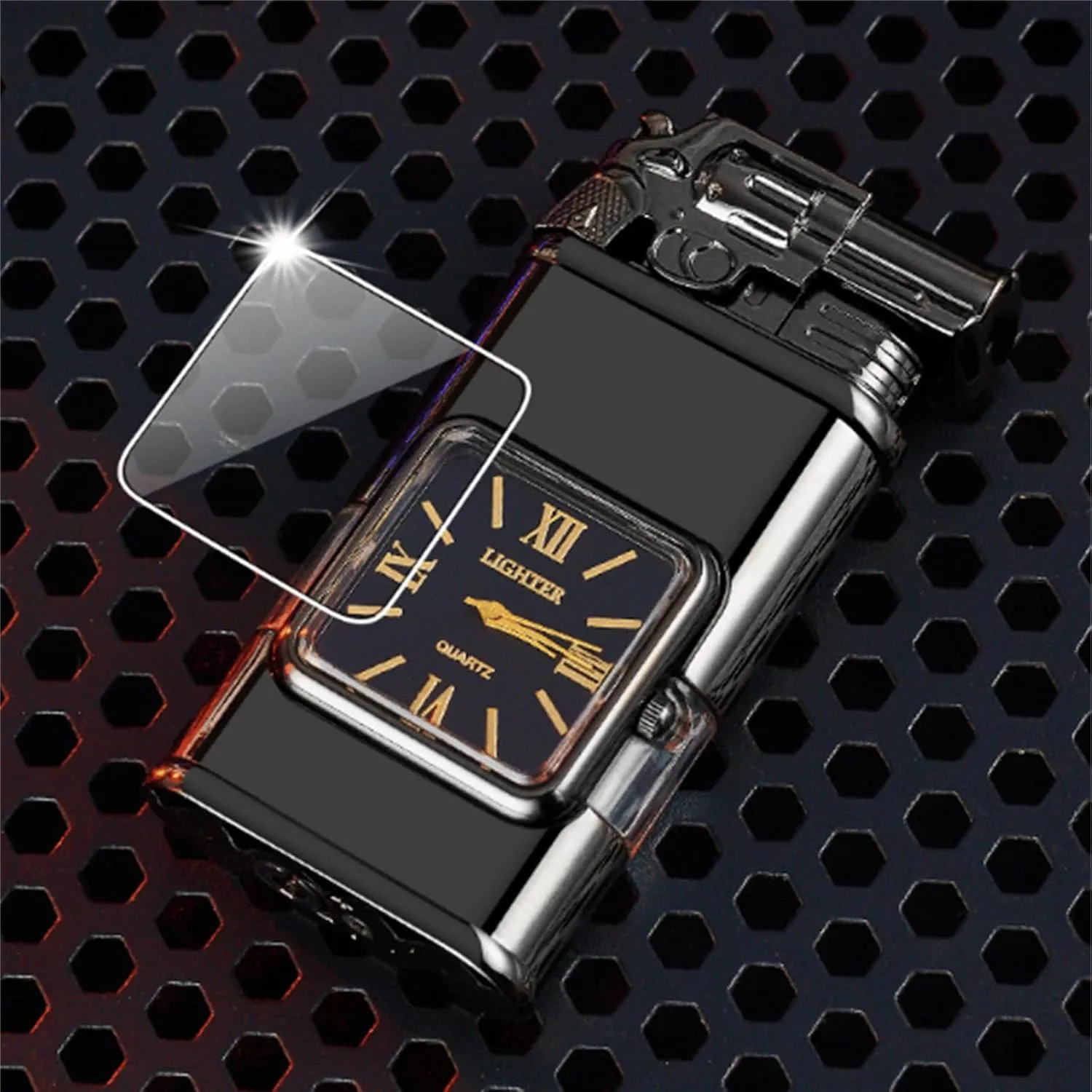 Emboadlie Lighter, Windproof Lighter Vintage Watch Bezel Jet Flame Torch, Adjustable Flame Lighter, Refillable Butane Lighter Gifts for Men Women