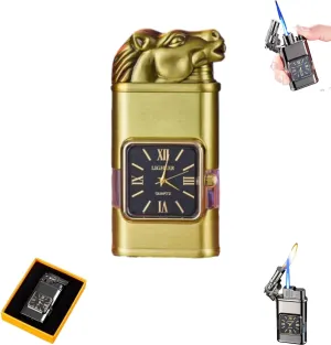 Emboadlie Lighter, Windproof Lighter Vintage Watch Bezel Jet Flame Torch, Adjustable Flame Lighter, Refillable Butane Lighter Gifts for Men Women