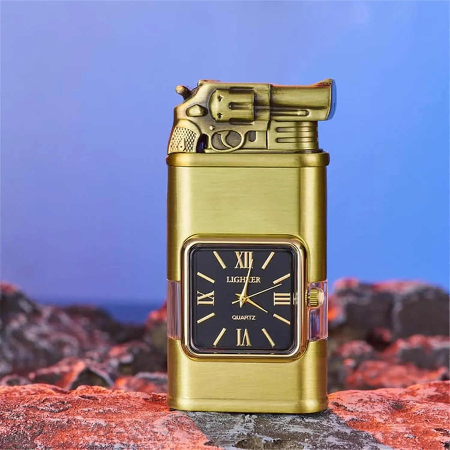 Emboadlie Lighter, Windproof Lighter Vintage Watch Bezel Jet Flame Torch, Adjustable Flame Lighter, Refillable Butane Lighter Gifts for Men Women