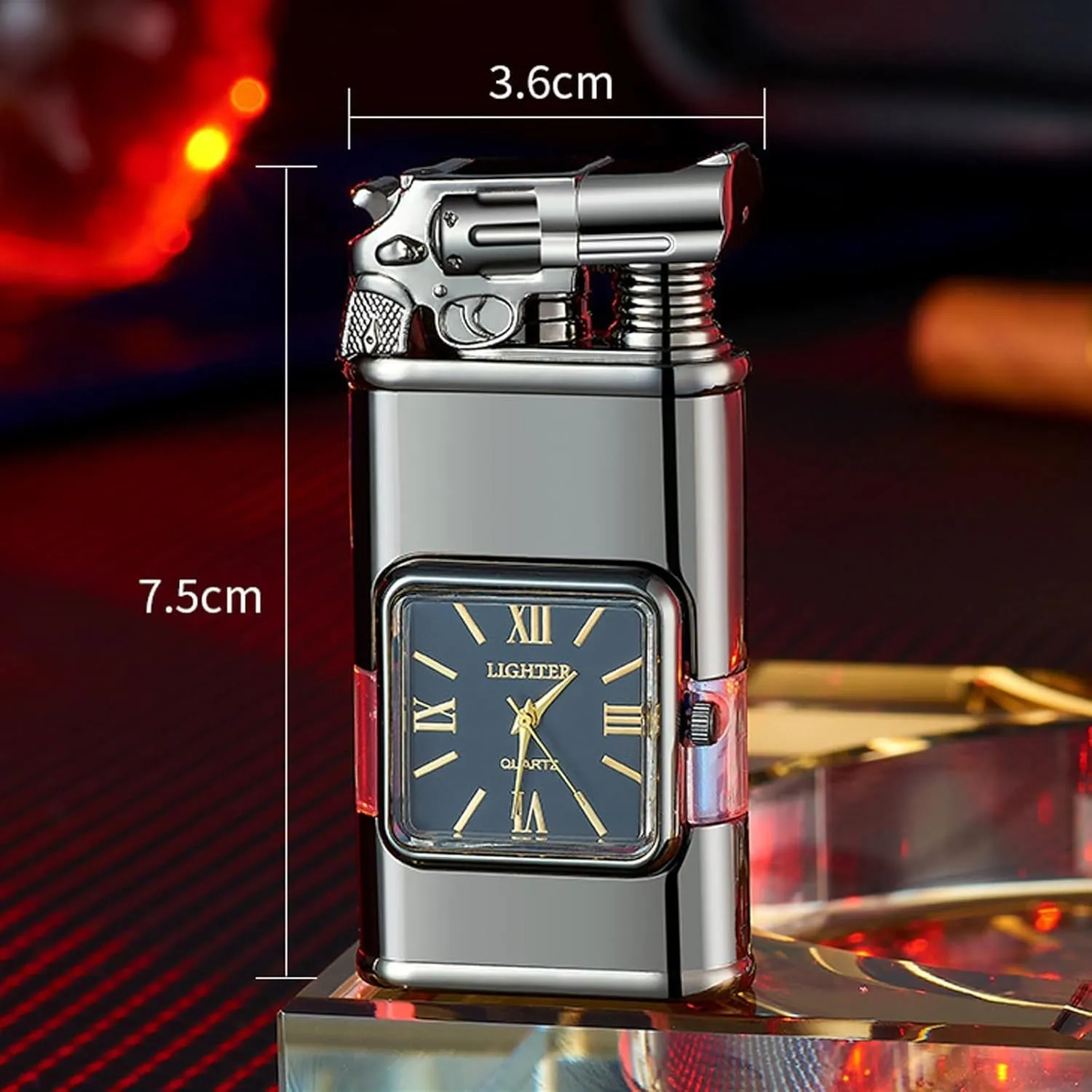 Emboadlie Lighter, Windproof Lighter Vintage Watch Bezel Jet Flame Torch, Vintage Watch Bezel Jet Flame Torch, Men's Cool Dual Soft-Q||Black