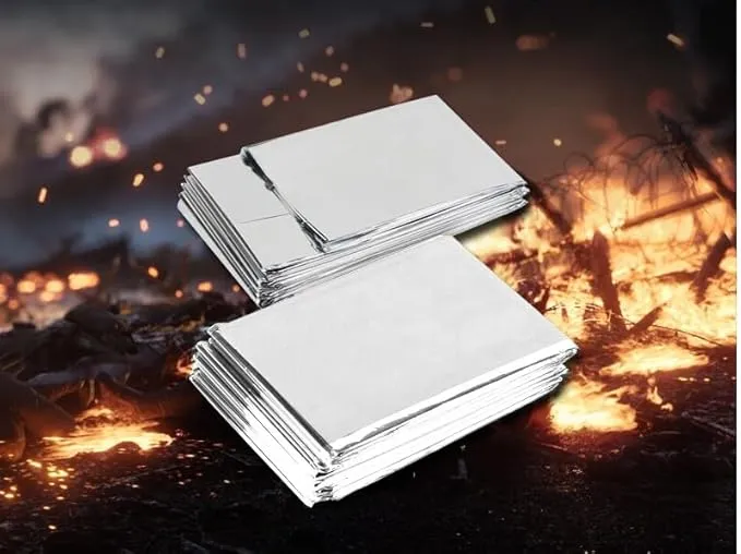 Emergency Blanket Stormproof Survival Blanket, 82""x52"", Water Resistant Fire Retardant Thermal Blanket with Carrying Bag for Outdoor Camping Hiking, Silver
