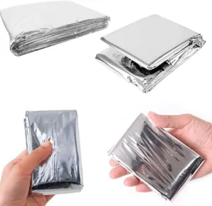 Emergency Blanket Stormproof Survival Blanket, 82""x52"", Water Resistant Fire Retardant Thermal Blanket with Carrying Bag for Outdoor Camping Hiking, Silver