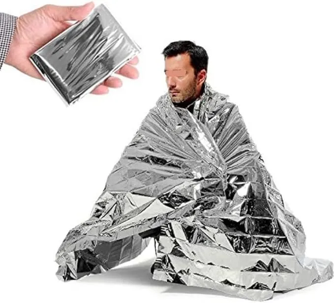 Emergency Blanket Stormproof Survival Blanket, 82""x52"", Water Resistant Fire Retardant Thermal Blanket with Carrying Bag for Outdoor Camping Hiking, Silver