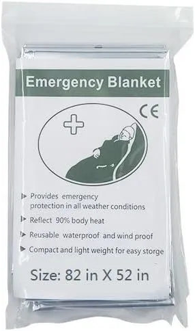 Emergency Blanket Stormproof Survival Blanket, 82""x52"", Water Resistant Fire Retardant Thermal Blanket with Carrying Bag for Outdoor Camping Hiking, Silver