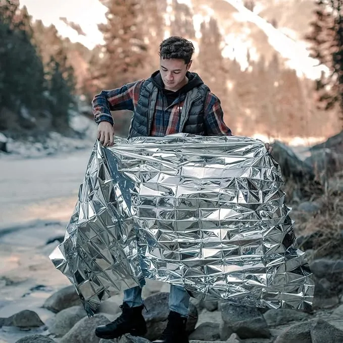 Emergency Blanket Survival Gear | Foil Mylar Thermal Blankets 63" x 87" inches (Pack of 10) | Big Double Sided Escape Tact Bivvy, | for NASA, Outdoors, Hiking, Space, Marathons First Aid Kit
