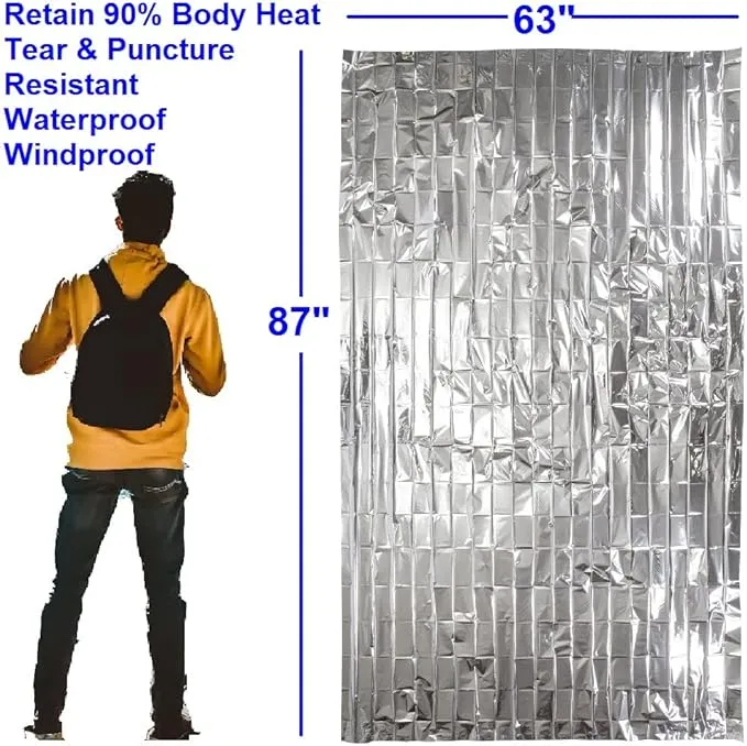 Emergency Blanket Survival Gear | Foil Mylar Thermal Blankets 63" x 87" inches (Pack of 10) | Big Double Sided Escape Tact Bivvy, | for NASA, Outdoors, Hiking, Space, Marathons First Aid Kit