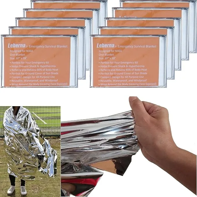 Emergency Blanket Survival Gear | Foil Mylar Thermal Blankets 63" x 87" inches (Pack of 10) | Big Double Sided Escape Tact Bivvy, | for NASA, Outdoors, Hiking, Space, Marathons First Aid Kit