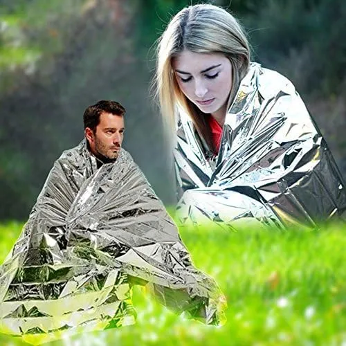 Emergency Blanket Survival Gear | Foil Mylar Thermal Blankets 63" x 87" inches (Pack of 10) | Big Double Sided Escape Tact Bivvy, | for NASA, Outdoors, Hiking, Space, Marathons First Aid Kit
