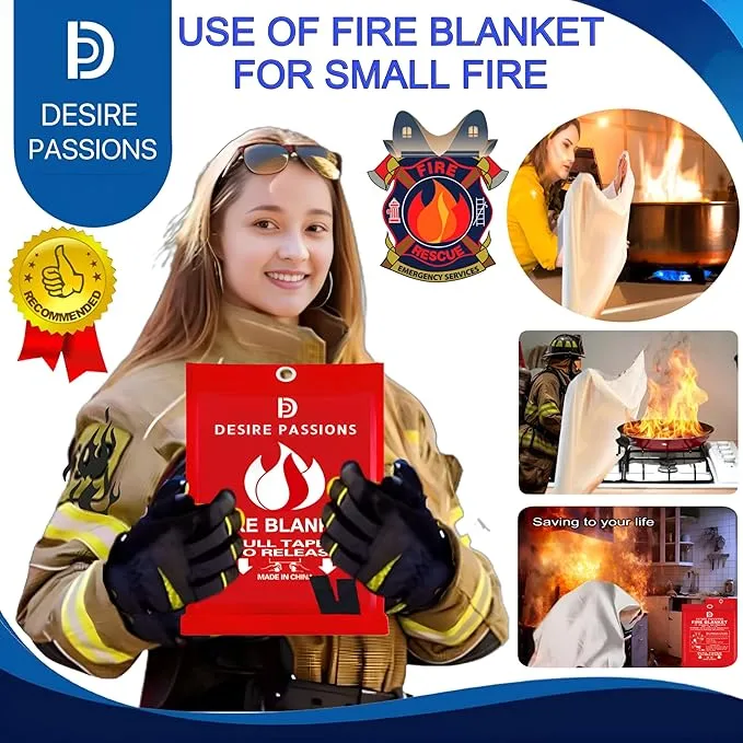 Emergency Fire Blanket - Fire Suppression Blanket for Home, Kitchen, Garage, Camping, School & Office -Flame Retardant -40”x40” for Quick Smothering & Fire Safety (Pack of 2)“
