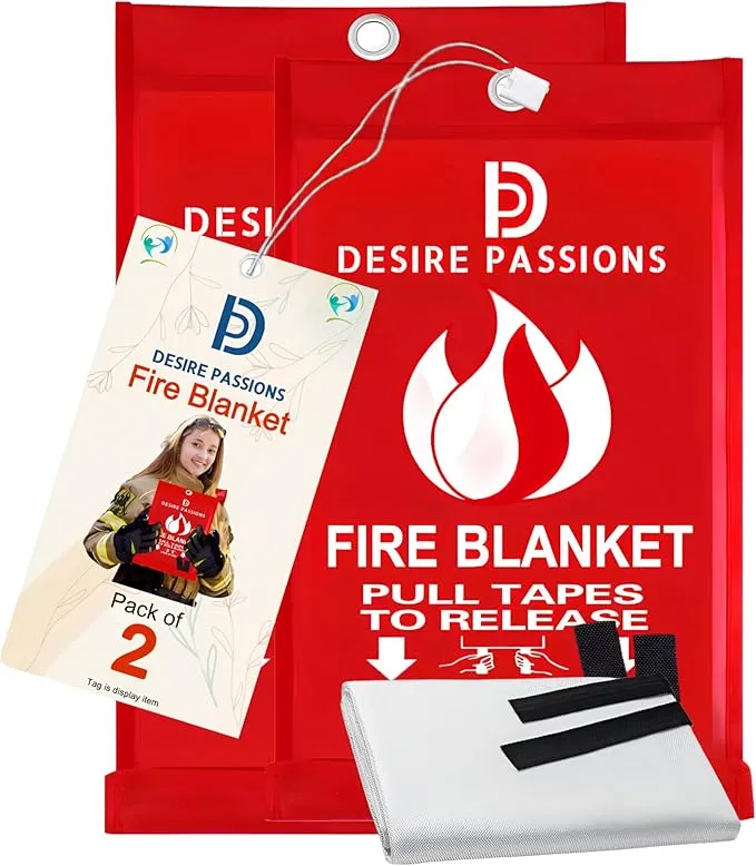 Emergency Fire Blanket - Fire Suppression Blanket for Home, Kitchen, Garage, Camping, School & Office -Flame Retardant -40”x40” for Quick Smothering & Fire Safety (Pack of 2)“