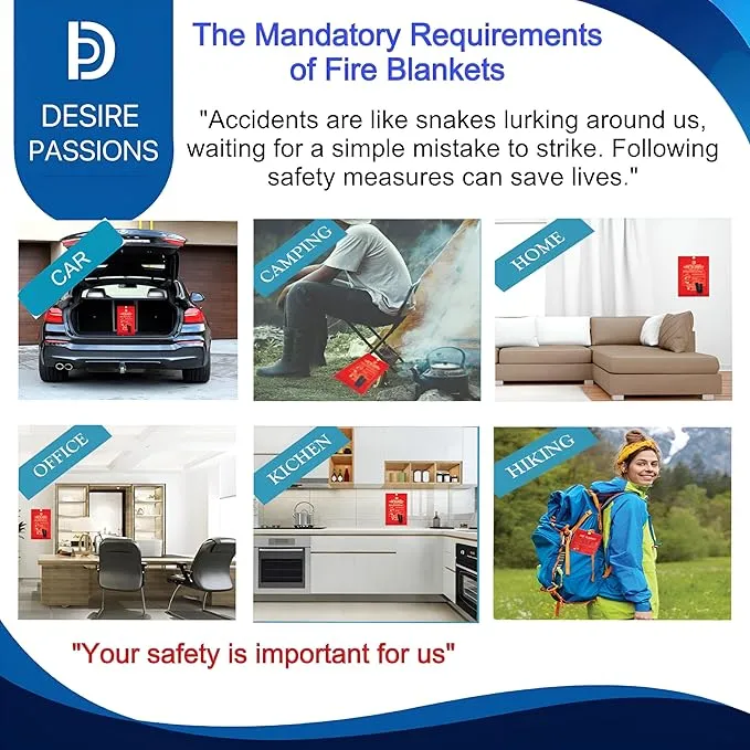 Emergency Fire Blanket - Fire Suppression Blanket for Home, Kitchen, Garage, Camping, School & Office -Flame Retardant -40”x40” for Quick Smothering & Fire Safety (Pack of 2)“