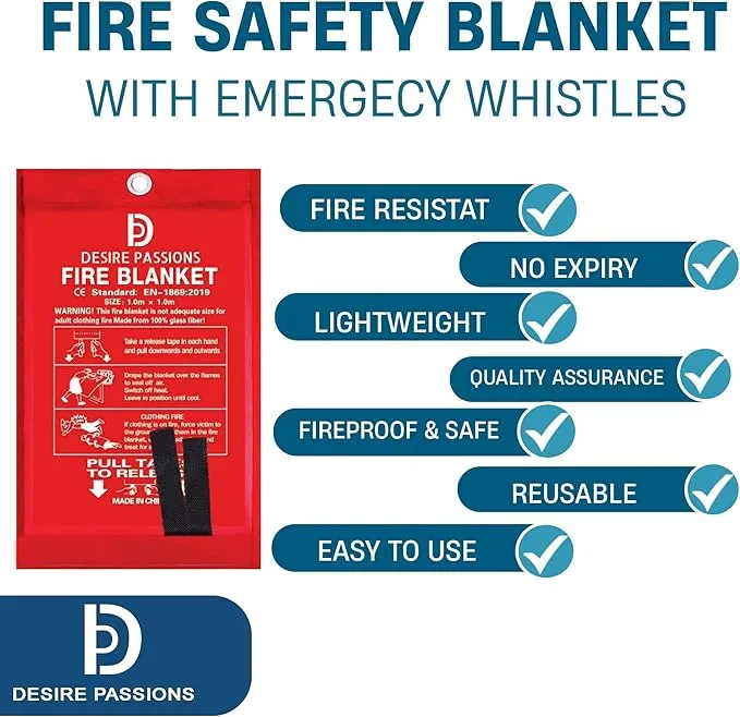 Emergency Fire Blanket - Fire Suppression Blanket for Home, Kitchen, Garage, Camping, School & Office -Flame Retardant -40”x40” for Quick Smothering & Fire Safety (Pack of 2)“