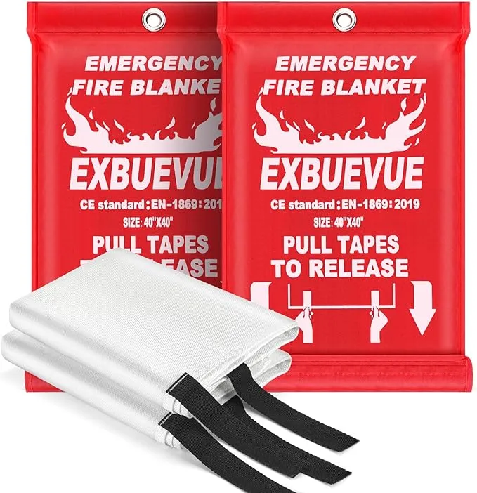 Emergency Fire Blanket for Kitchen and Home, 40” x 40” Fire Extinguishing Blanket(2pcs), Fire Suppression Blanket, Fire Safety Blanket, Fiberglass Flame Retardant Blanket