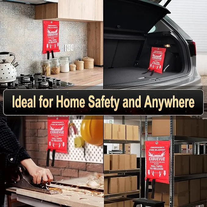 Emergency Fire Blanket for Kitchen and Home, 40” x 40” Fire Extinguishing Blanket(2pcs), Fire Suppression Blanket, Fire Safety Blanket, Fiberglass Flame Retardant Blanket