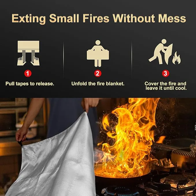 Emergency Fire Blanket for Kitchen and Home, 40” x 40” Fire Extinguishing Blanket(2pcs), Fire Suppression Blanket, Fire Safety Blanket, Fiberglass Flame Retardant Blanket