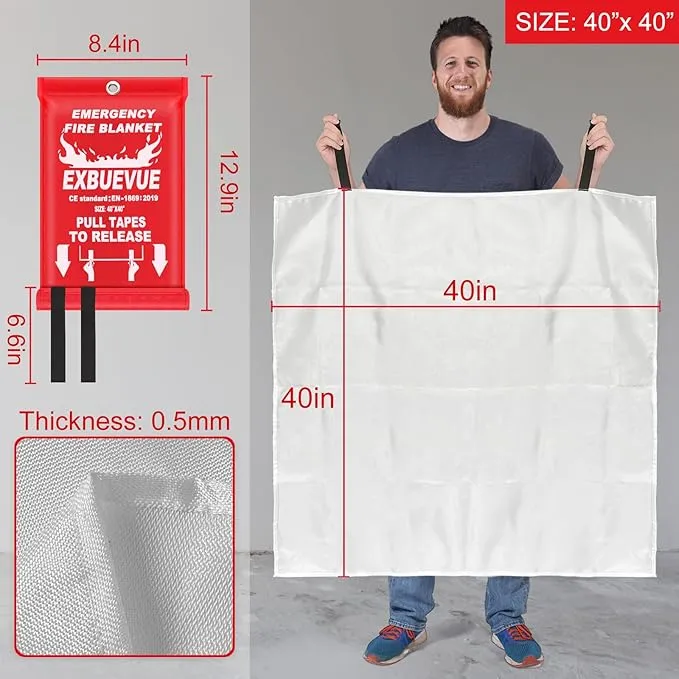 Emergency Fire Blanket for Kitchen and Home, 40” x 40” Fire Extinguishing Blanket(2pcs), Fire Suppression Blanket, Fire Safety Blanket, Fiberglass Flame Retardant Blanket