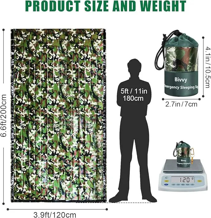 Emergency Sleeping Bags Thermal-Emergency-Blankets Ultralight Space Blankets Survival Waterproof Bivy Sack Multi-Purpose Survival Gear for Hiking, Camping, First Aid Kits, Outdoor Survival Gear