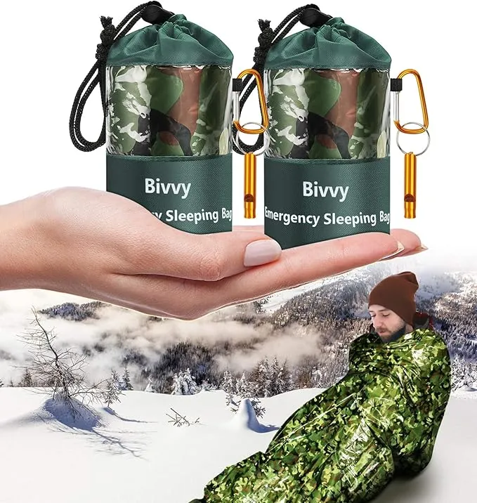 Emergency Sleeping Bags Thermal-Emergency-Blankets Ultralight Space Blankets Survival Waterproof Bivy Sack Multi-Purpose Survival Gear for Hiking, Camping, First Aid Kits, Outdoor Survival Gear