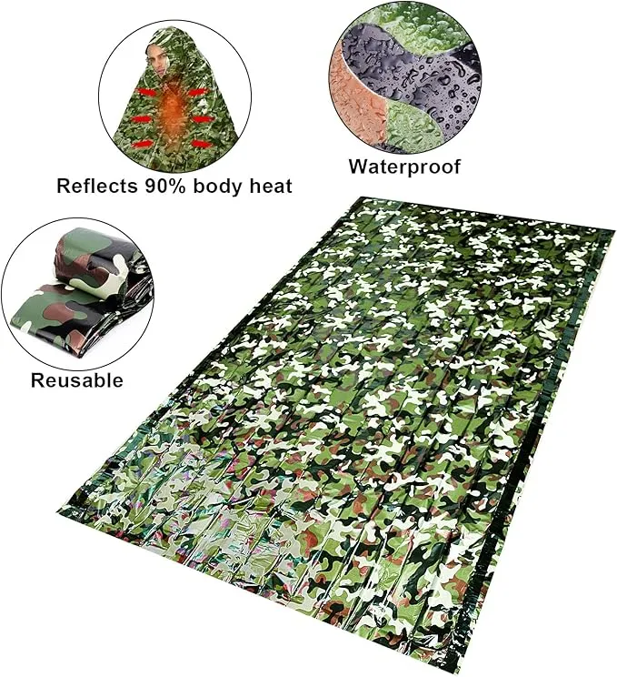 Emergency Sleeping Bags Thermal-Emergency-Blankets Ultralight Space Blankets Survival Waterproof Bivy Sack Multi-Purpose Survival Gear for Hiking, Camping, First Aid Kits, Outdoor Survival Gear