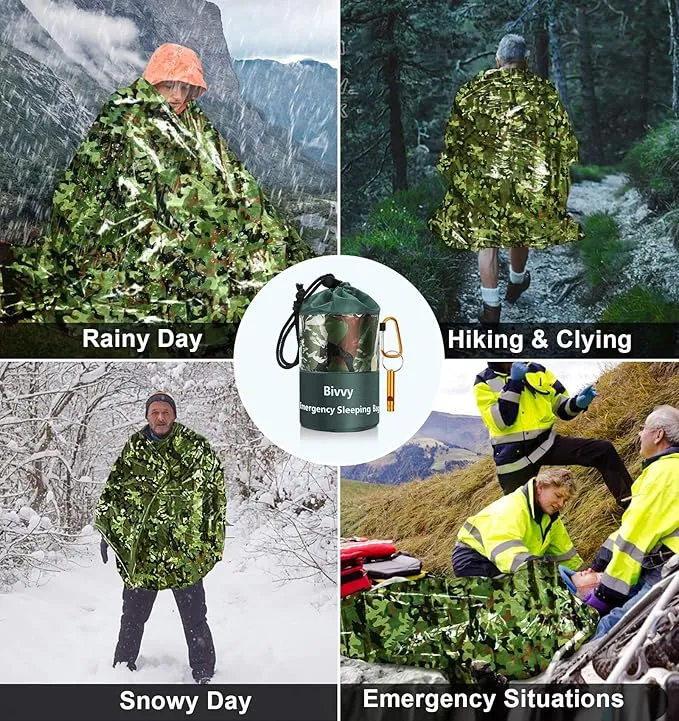 Emergency Sleeping Bags Thermal-Emergency-Blankets Ultralight Space Blankets Survival Waterproof Bivy Sack Multi-Purpose Survival Gear for Hiking, Camping, First Aid Kits, Outdoor Survival Gear
