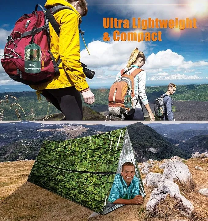 Emergency Sleeping Bags Thermal-Emergency-Blankets Ultralight Space Blankets Survival Waterproof Bivy Sack Multi-Purpose Survival Gear for Hiking, Camping, First Aid Kits, Outdoor Survival Gear