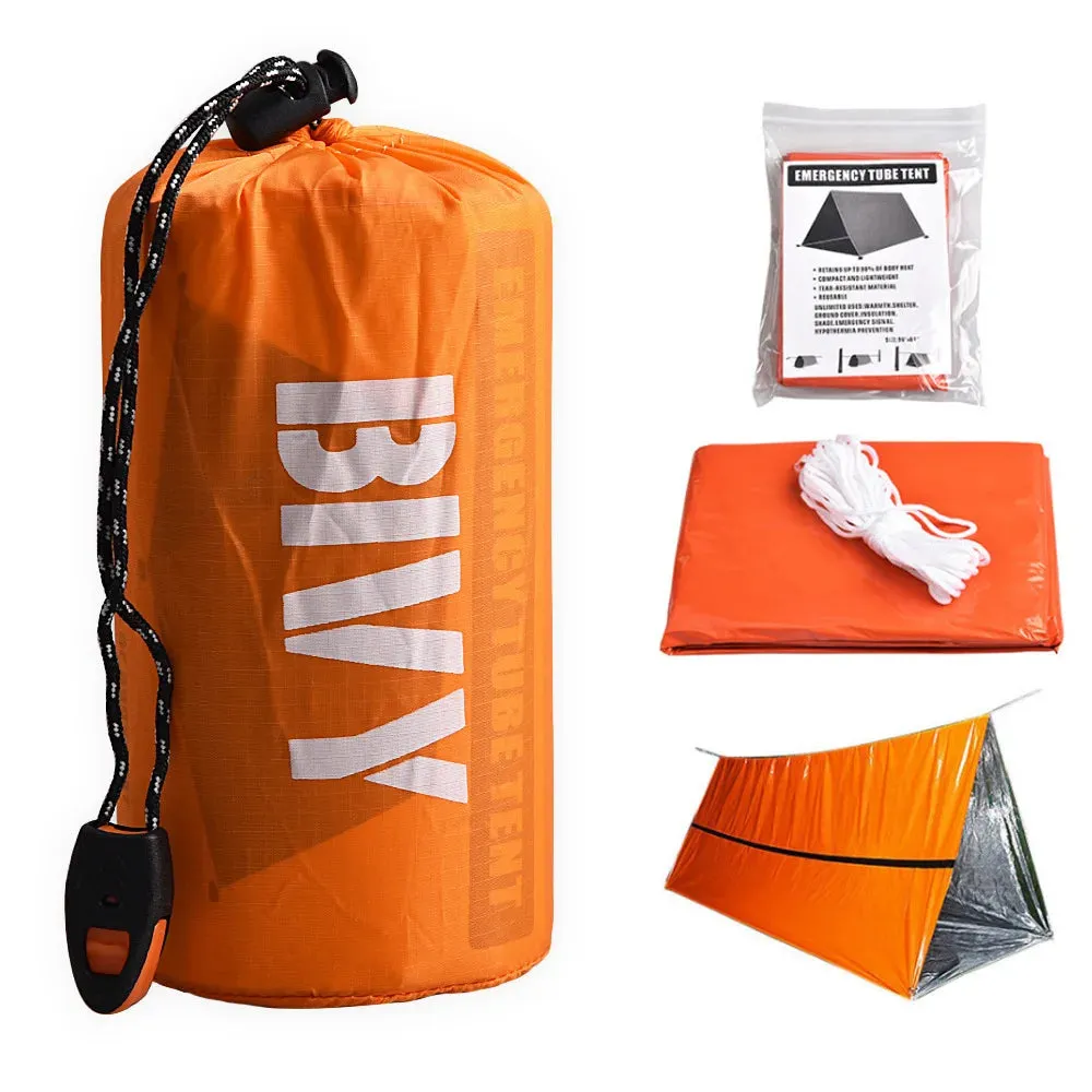 Emergency Survival Tube Tent Kit Thermal Blanket Shelter