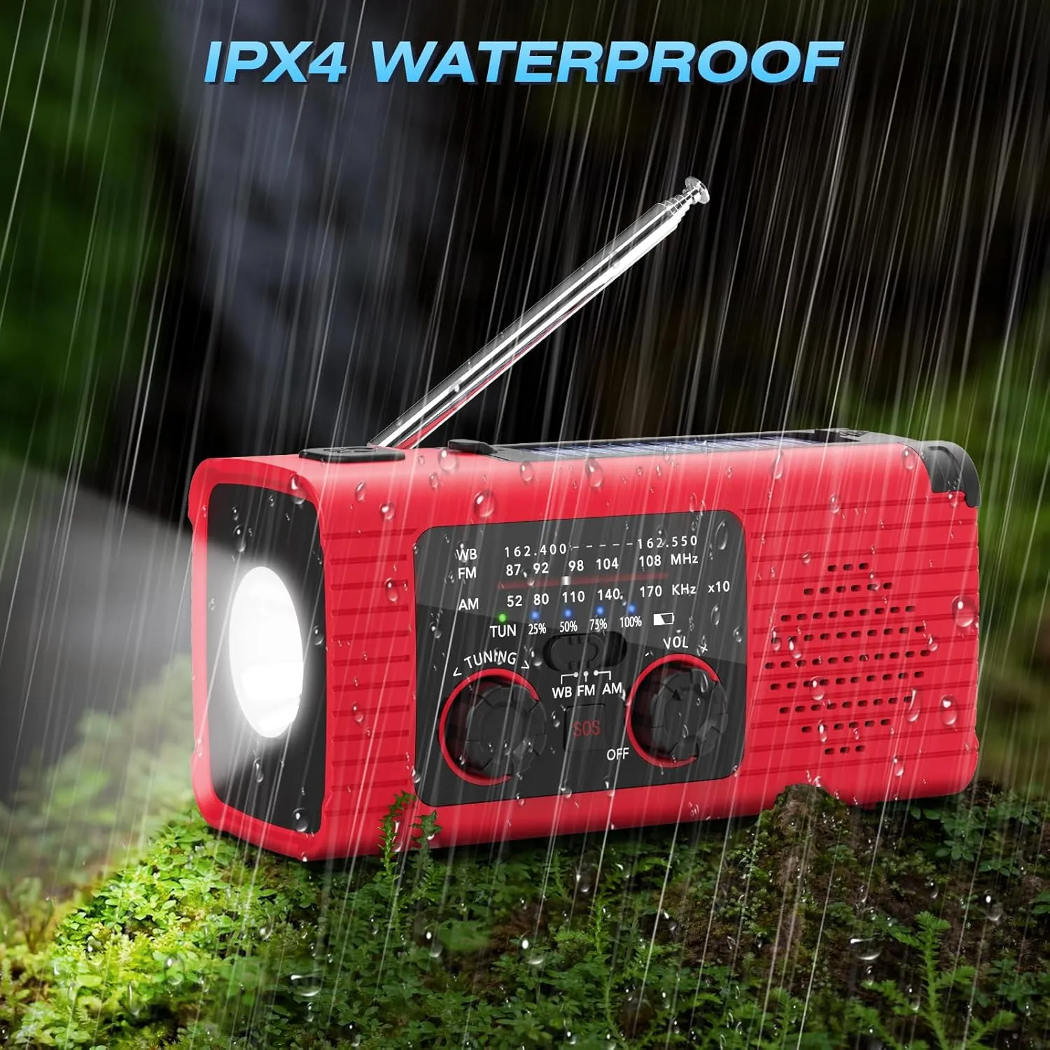 Emergency Weather Radio, 4000mAh NOAA Weather Alert Radio Solar Charging, Hand Crank & USB Charged, AM/FM with LED Flashlight, Reading Lamp, SOS Alarm, Headphone Jack for Outdoor Indoor