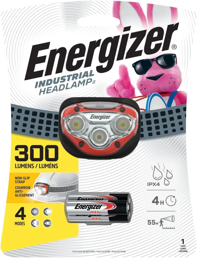 Energizer Industrial Headlamp, Water Resistant Bright LED Headlamp for Hard Hat, Durable Work Light, Batteries Included, Pack of 1