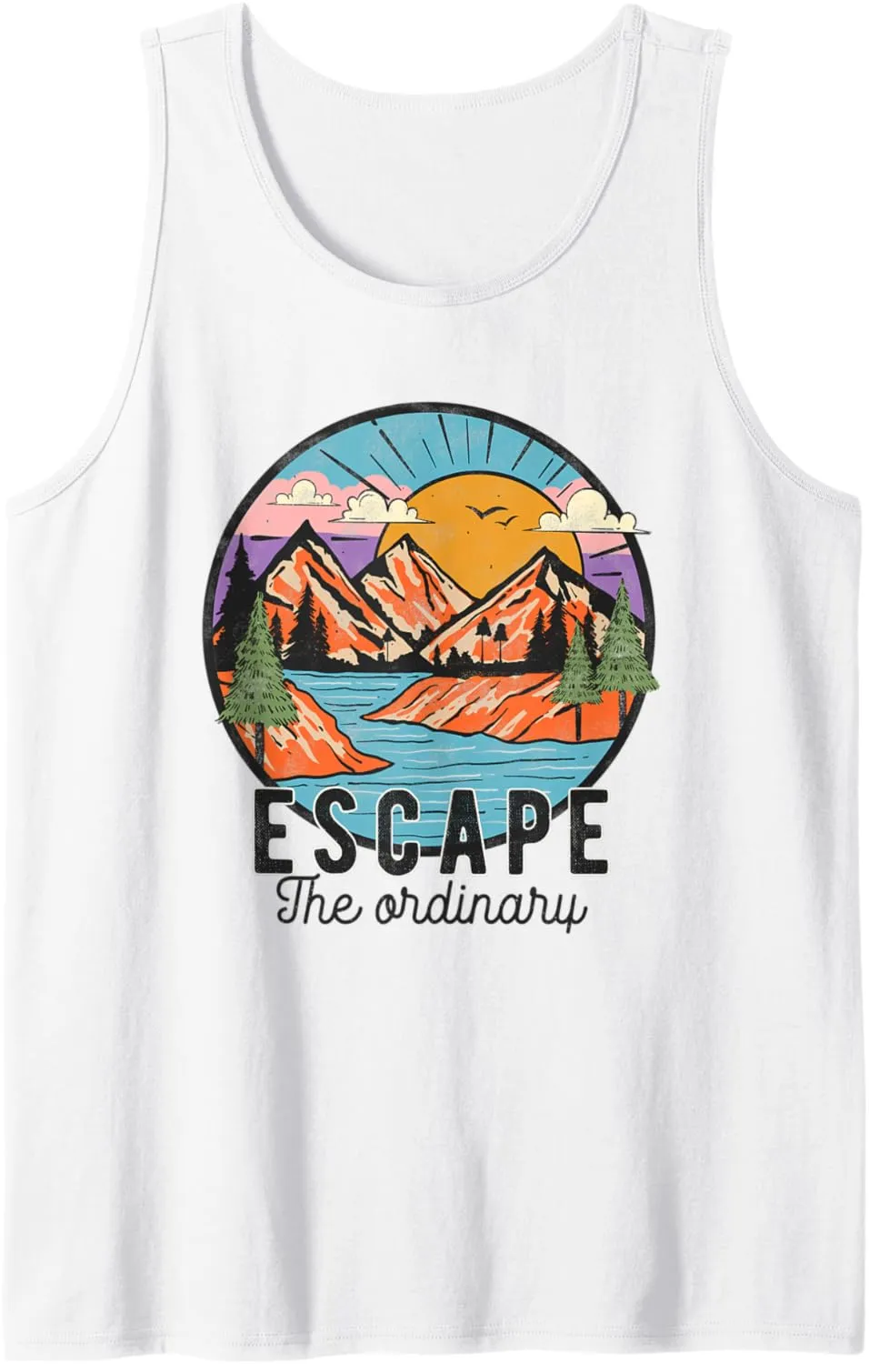 Escape the Ordinary- Vintage Mountain Sunrise- Camping Lover Tank Top