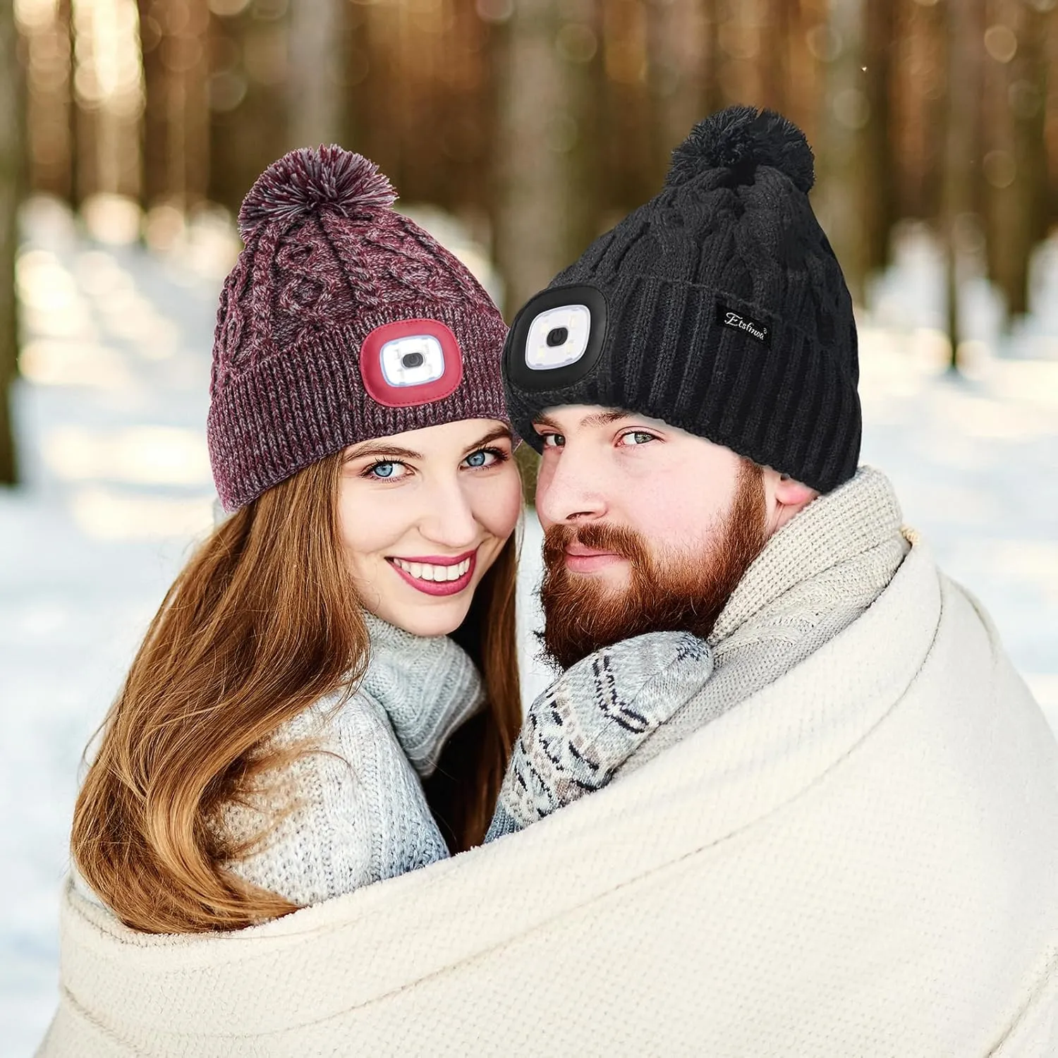Etsfmoa Unisex Winter Beanie with The Light,Gifts for Men and Women,USB Rechargeable Headlamp Hat