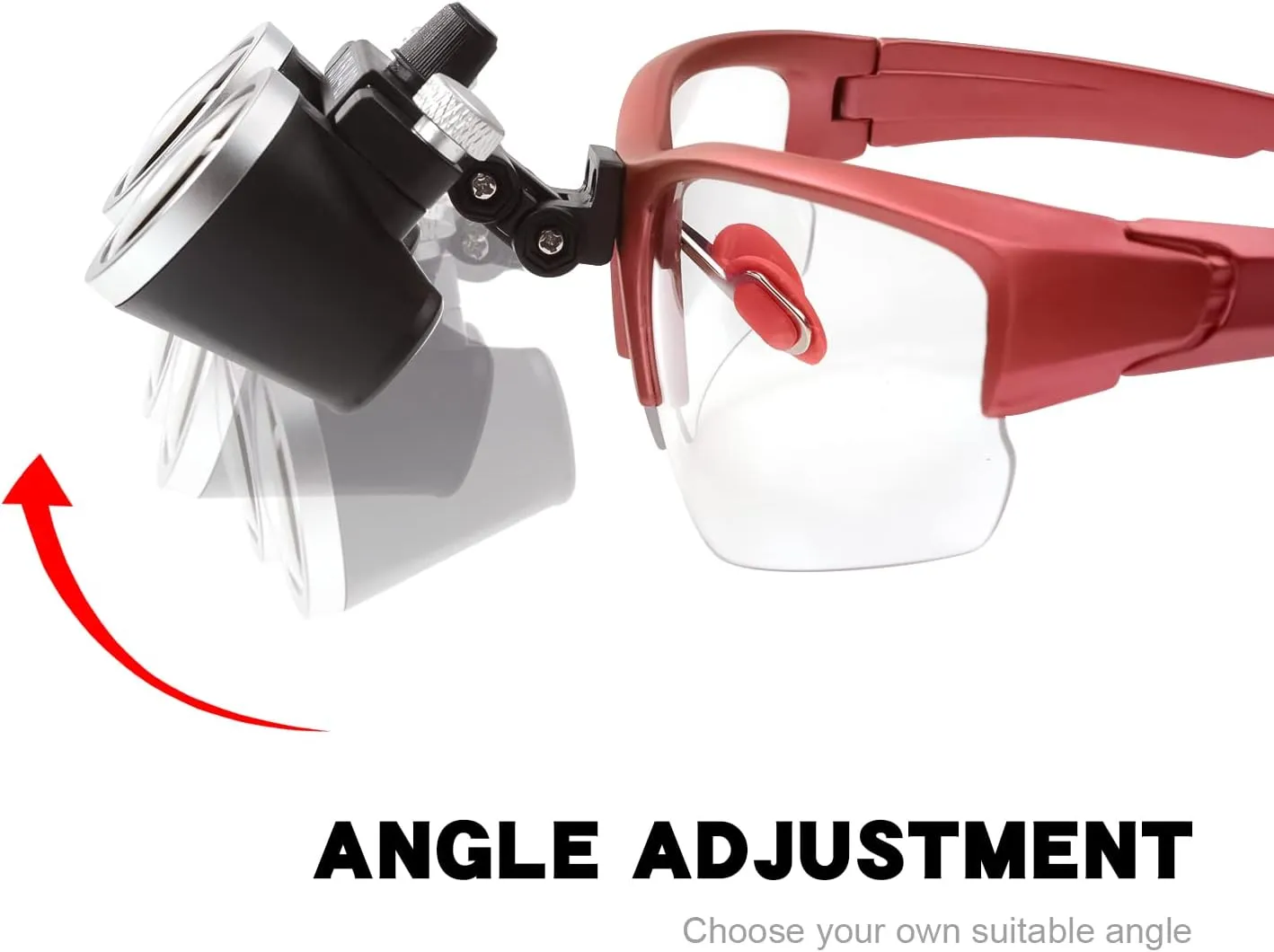 EustomA 3.5X Binocular Loupes Non-Slip Magnifier with 5W LED Light Clip on Headlight Two Clips Optical Glass Headlamp DY-409 (Red)