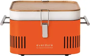 Everdure Cube Portable Charcoal Grill, Tabletop BBQ, Perfect Tailgate, Beach, Patio, or Camping Grill, Lightweight & Compact Small Grill with Preparation Board & Food Storage Tray, Orange