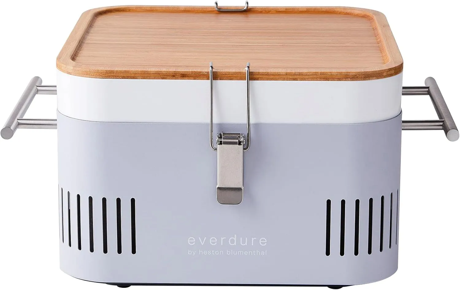 Everdure CUBE Portable Charcoal Grill, Tabletop BBQ, Perfect Tailgate, Beach, Patio, or Camping Grill, Lightweight & Compact Small Grill with Preparation Board & Food Storage Tray, Stone
