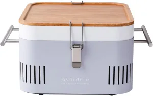 Everdure CUBE Portable Charcoal Grill, Tabletop BBQ, Perfect Tailgate, Beach, Patio, or Camping Grill, Lightweight & Compact Small Grill with Preparation Board & Food Storage Tray, Stone