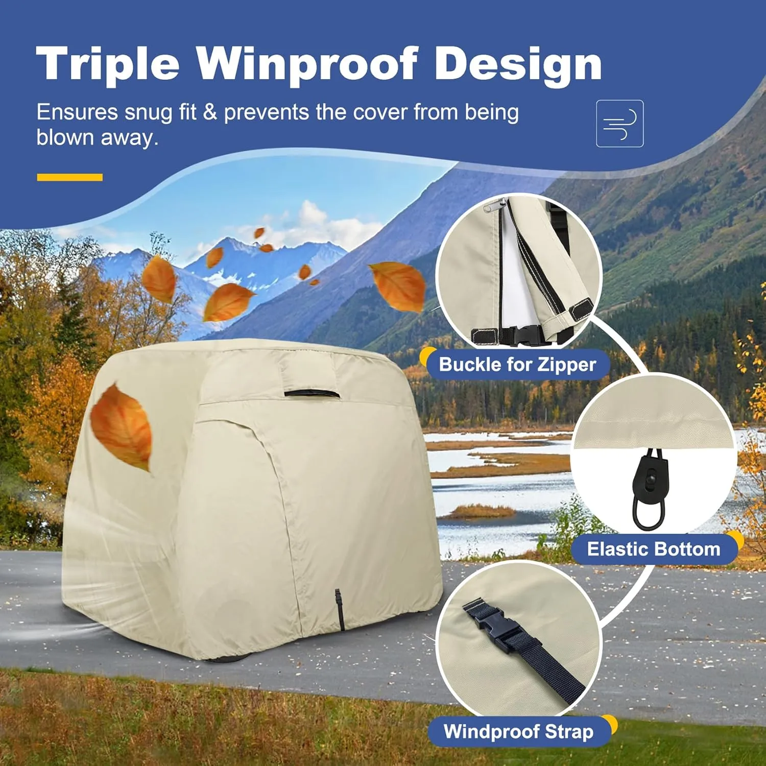 Explore Land 600D Waterproof Golf Cart Cover Universal Fits for Most Brand 2/4/6 Passenger Car (3 Sizes Option)