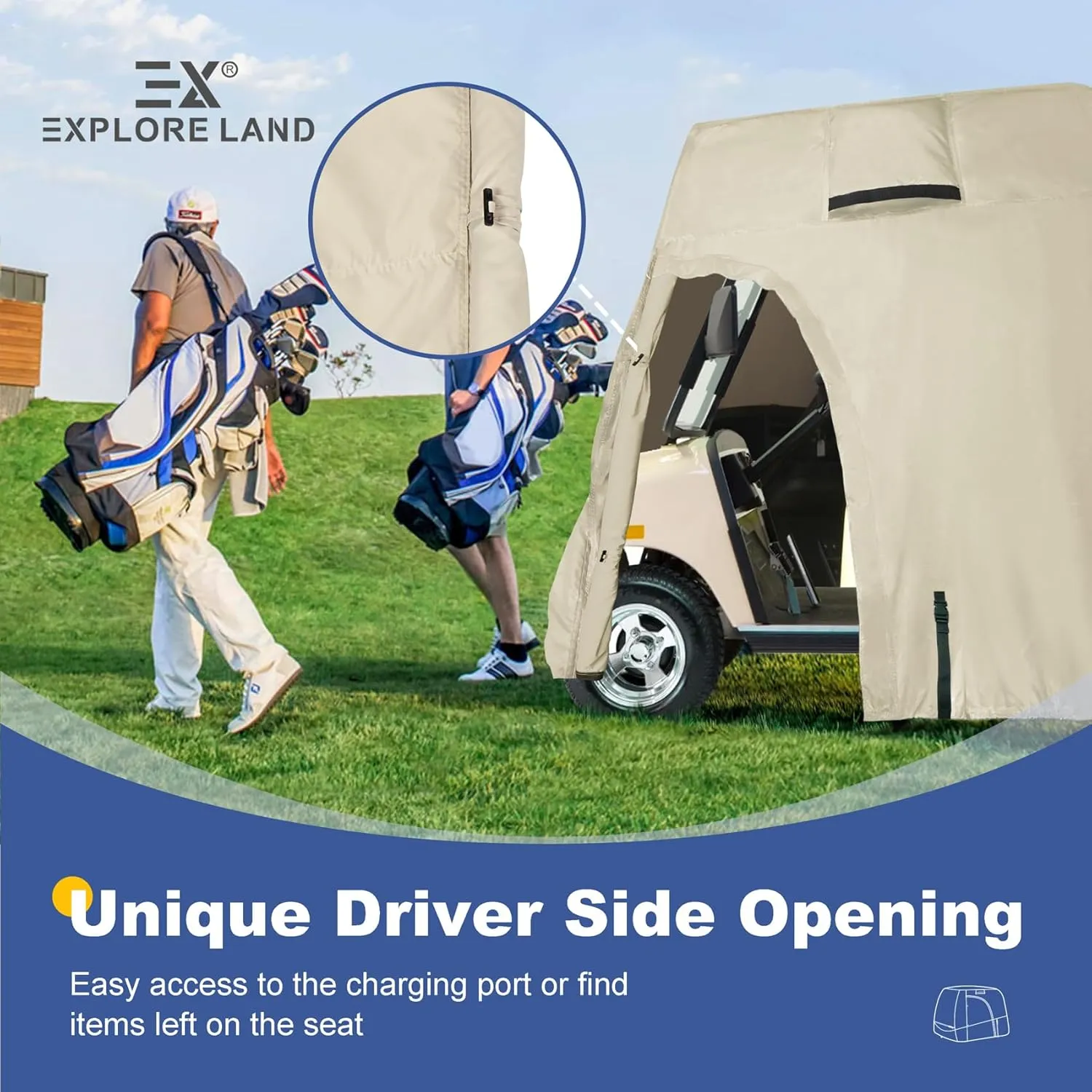 Explore Land 600D Waterproof Golf Cart Cover Universal Fits for Most Brand 2/4/6 Passenger Car (3 Sizes Option)