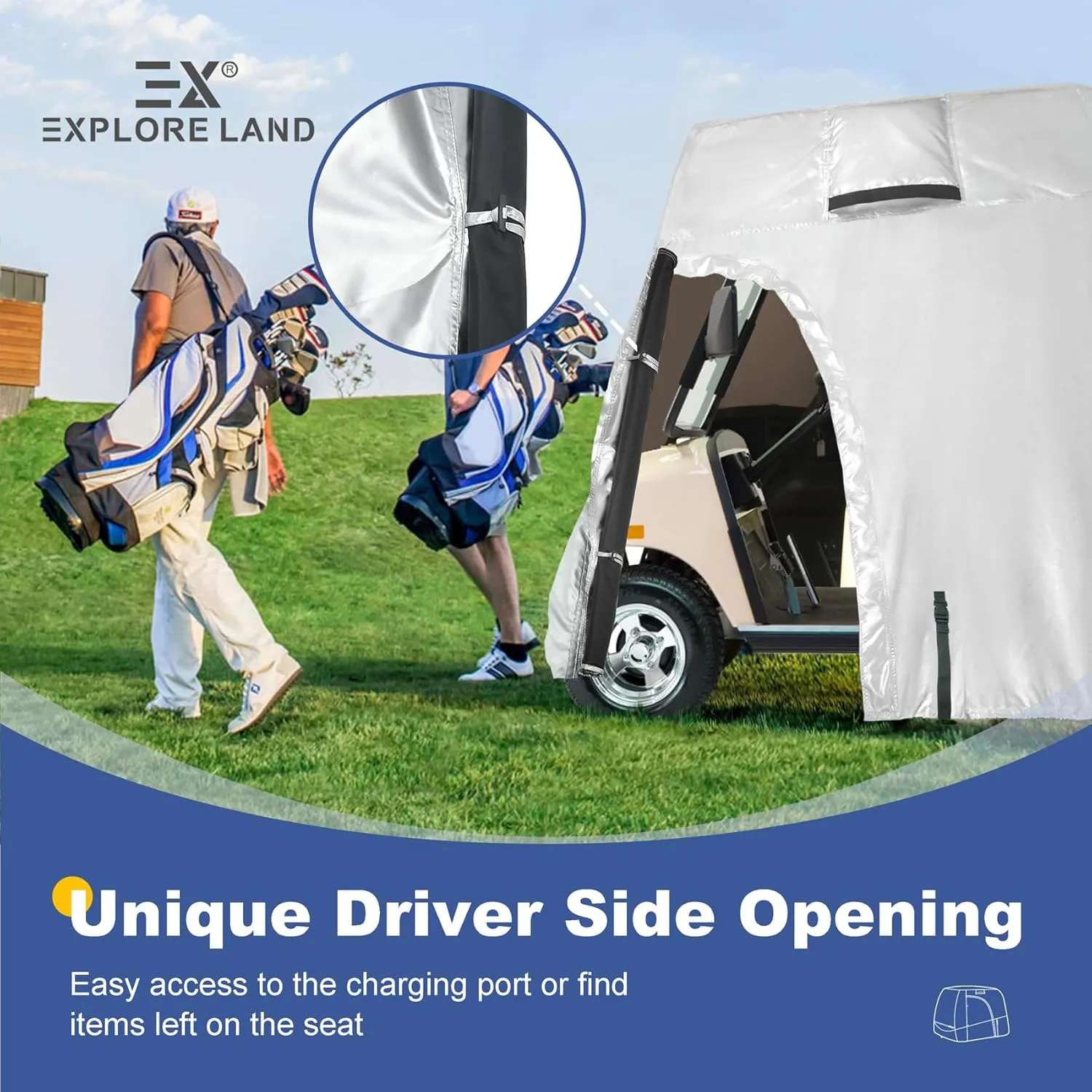 Explore Land 600D Waterproof Golf Cart Cover Universal Fits for Most Brand 2/4/6 Passenger Car (3 Sizes Option)